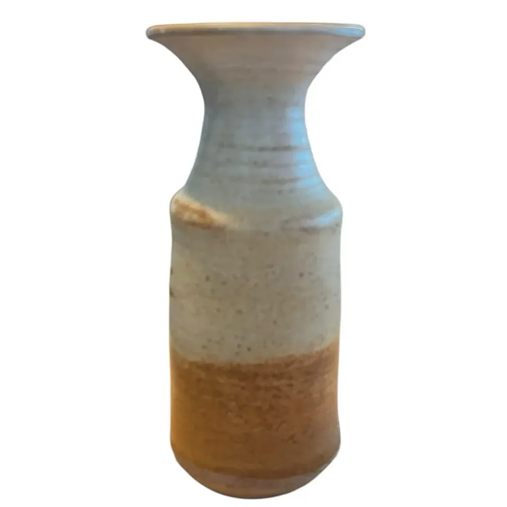 Rustic Zen Vase 1970s Studio Pottery Stoneware Botanical Tan Cream Retro Signed - Picture 3 of 14